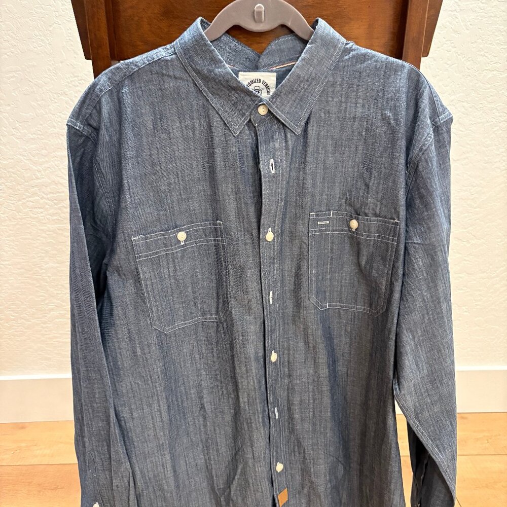 Dubinik® Chambray Shirt Men Long Sleeve Cotton Work Shirts with 2 Pockets Casual